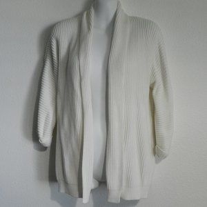 H & M heavy rib knit shawl collar, cuffed 3/4 sleeve cardigan sweater, white